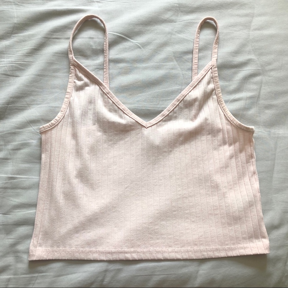 Pink Simple V Neck Crop Top